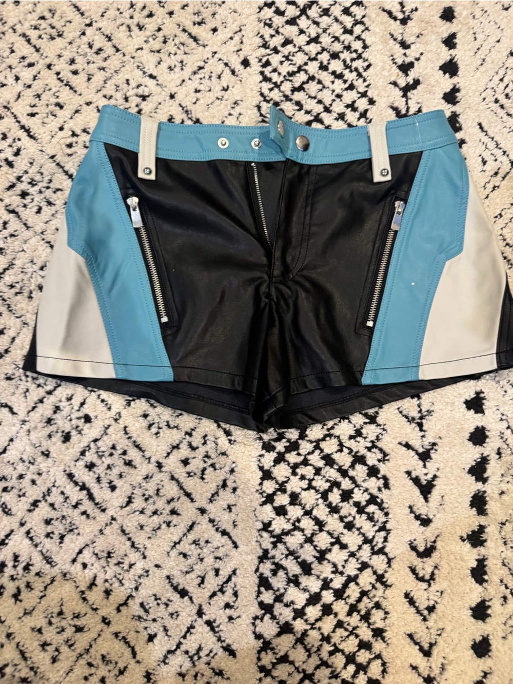 We The Free Black, Blue & White Faux Leather Colorblock Shorts